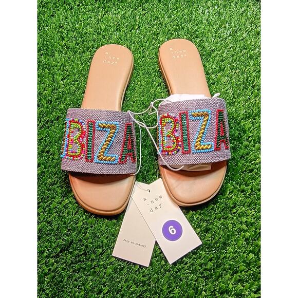 A New Day Shoes - NWT A New Day Nehemia Beaded Canvas Slide Sandals Women's 6